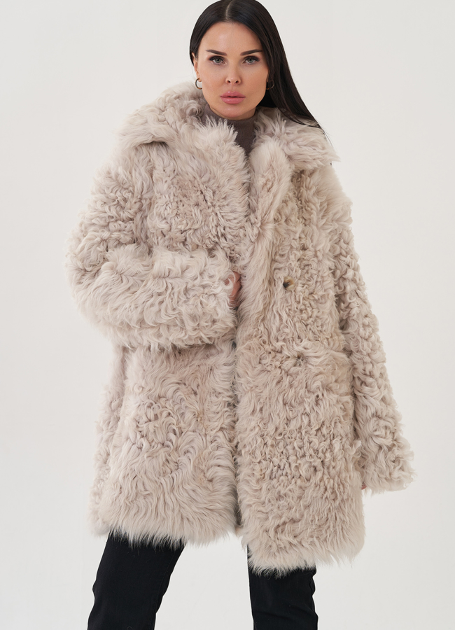 Двухсторонняя женская дубленка с английским воротником  модель № 26041 универмаг малина