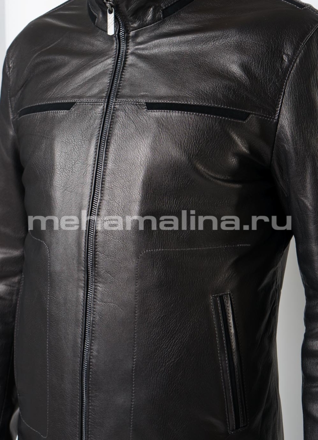 Мужская кожаная куртка модель № KP-207 универмаг малина