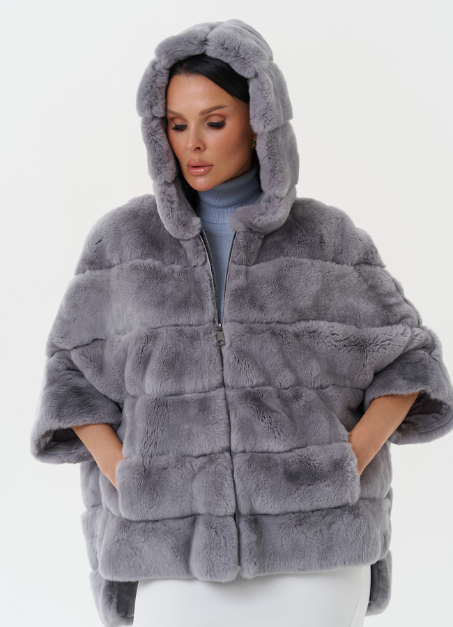 Шуба из меха кролика с капюшоном модель № 26147 универмаг малина