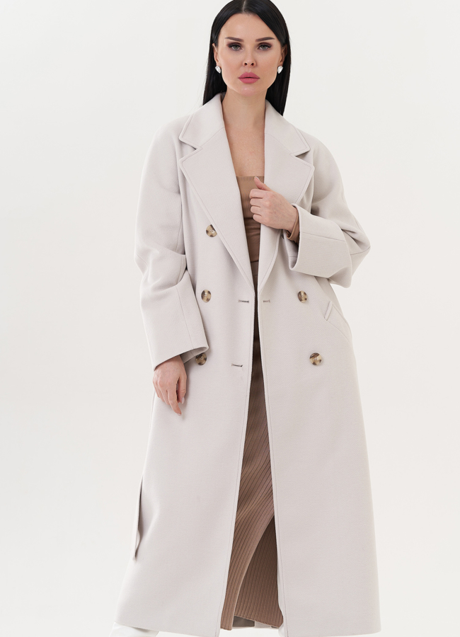 Женское длинное пальто кремового цвета модель № 26425 универмаг малина