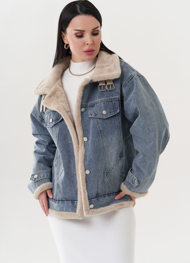 Джинсовая куртка с искусственным мехом модель № 26708 в рассрочку