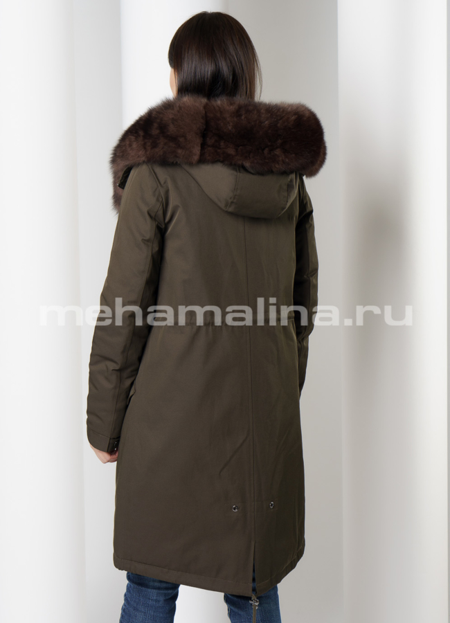 Меховая парка на молнии с капюшоном модель № 21822 универмаг малина