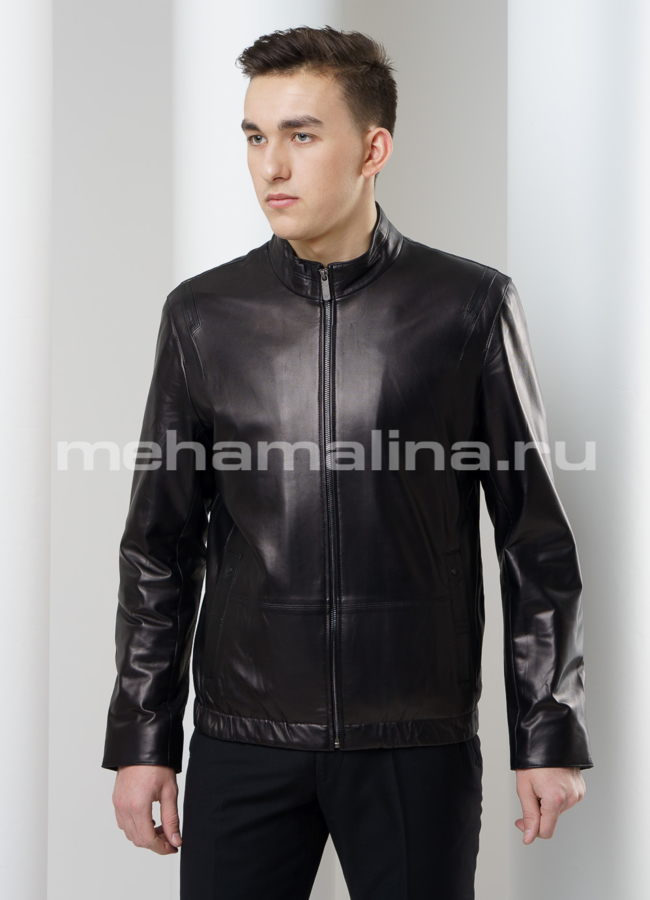 Кожаная куртка модель № KP-163 меха малина