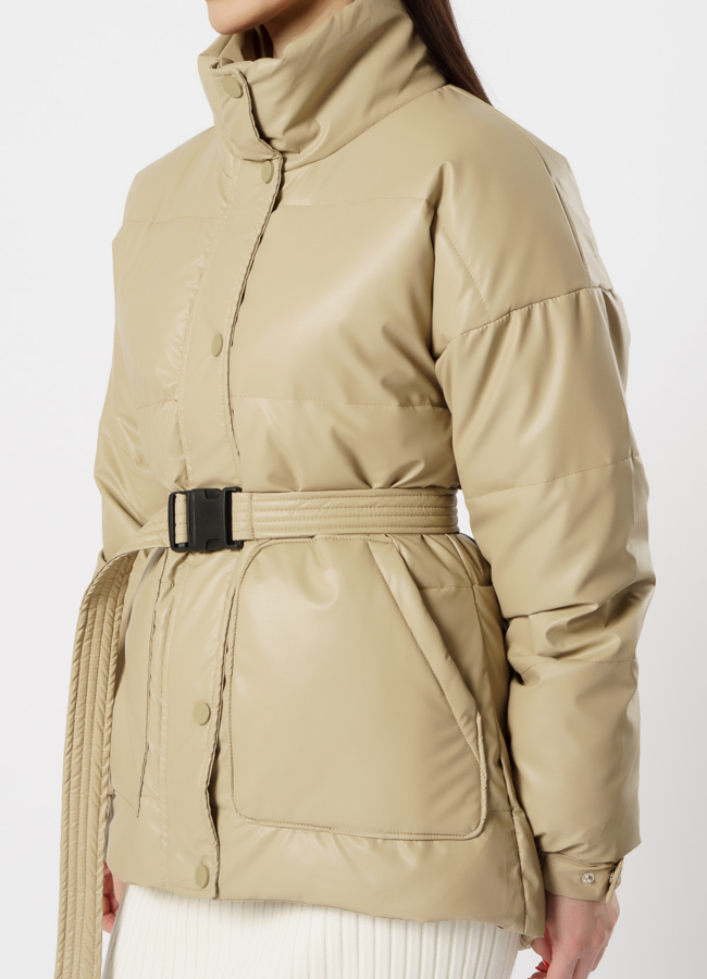 Куртка из эко кожи утепленная бежевого цвета модель № 215 универмаг малина