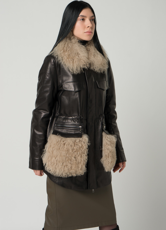 Кожаная куртка с мехом модель № 2123 универмаг малина