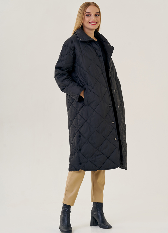 Пуховик женский со стойкой черного цвета  модель № 23199 универмаг малина