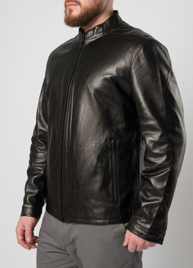 Куртка кожаная черного цвета на молнии модель № W9099 универмаг малина