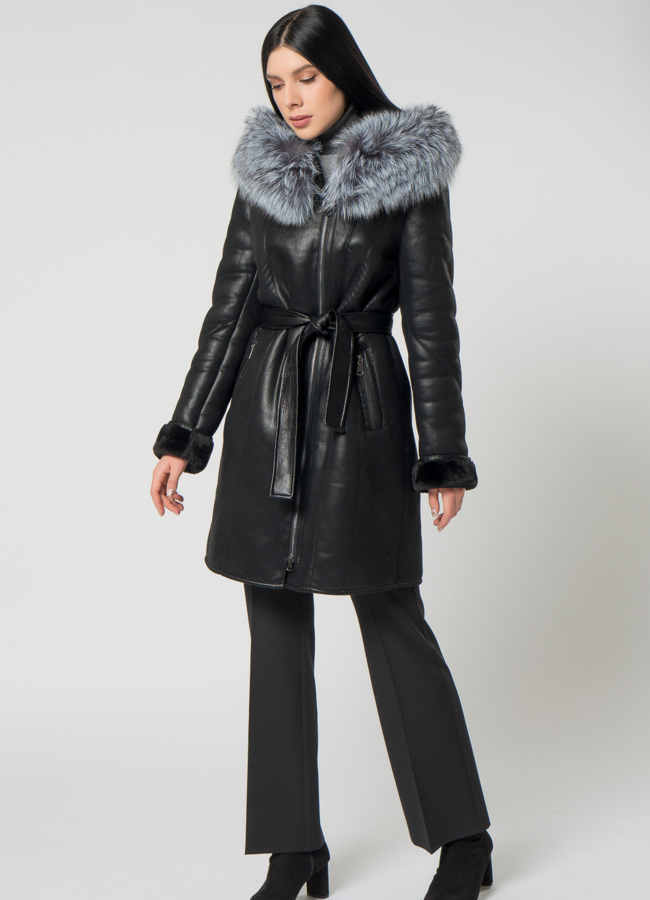 Дубленка из эко кожи черного цвета  модель № 22177 в кредит