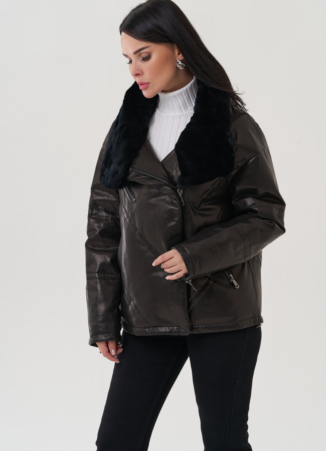 Куртка из натуральной кожи с отложным воротником модель № 25379 универмаг малина