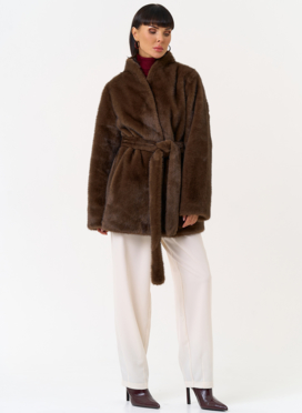 Женская шуба из эко меха с поясом Женская шуба из эко меха с поясом