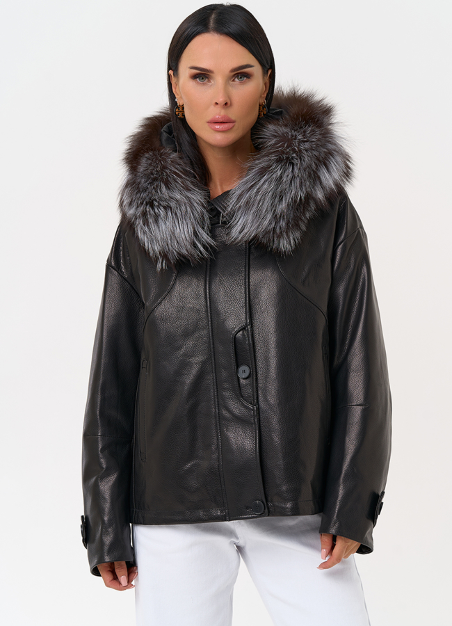 Куртка с капюшоном из натуральной кожи модель № 6695 универмаг малина