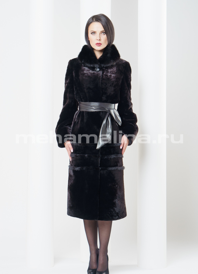 Шуба из мутона, воротник норка модель № S-303 универмаг малина