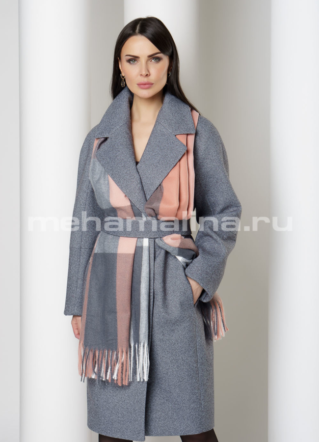 Пальто из шести с английским воротником, на кнопках с поясом модель № 495 универмаг малина