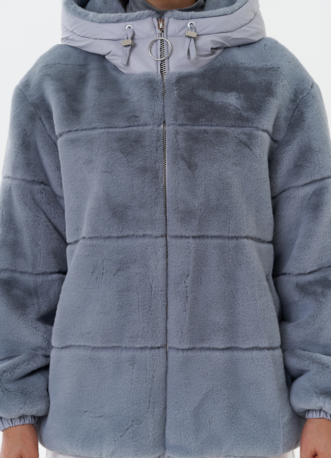 Пуховик из эко меха с капюшоном модель № 27651 универмаг малина