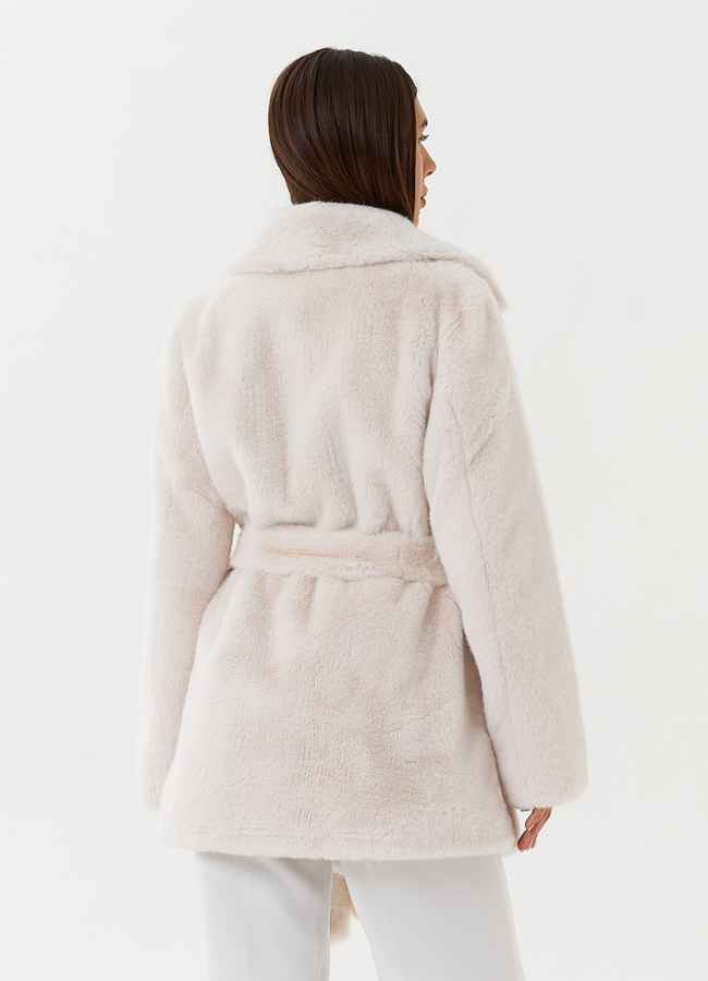 Полупальто из эко меха с поясом модель № 27787 универмаг малина