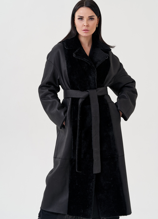 фото Женская дубленка с английским воротником  модель № 23909