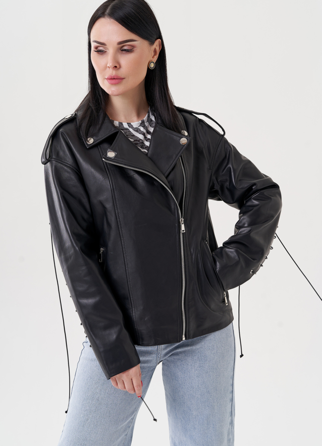 Женская куртка косуха из натуральной кожи  модель № 24401 универмаг малина