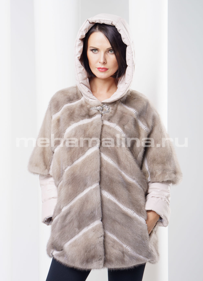 Шуба норка с отстегивающимся капюшоном модель № S-273 в кредит