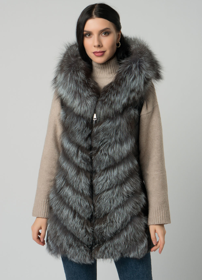 Пуховик трансформер из эко кожи черного цвета с чернобуркой модель № 19560, 76642 универмаг малина