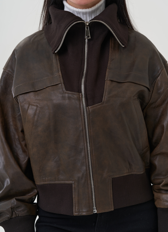 Куртка из натуральной кожи с трикотажным воротником модель № 25351 универмаг малина