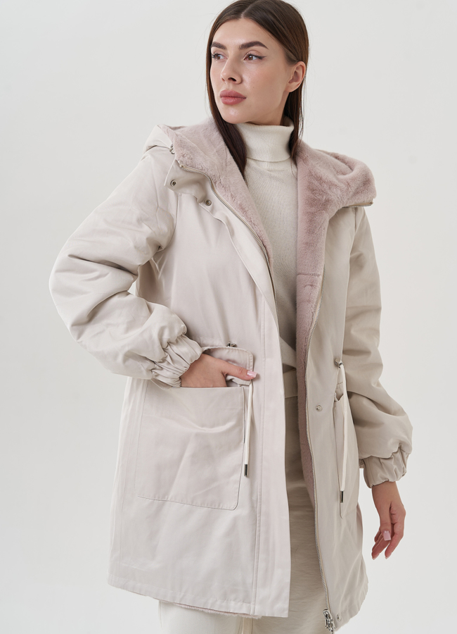 фото Двухстороннее женское полупальто из эко меха модель № 25352