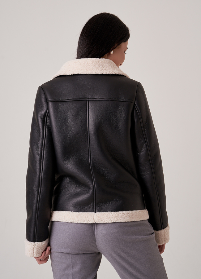 фото Дубленка авиатор с белым эко мехом модель № 18811