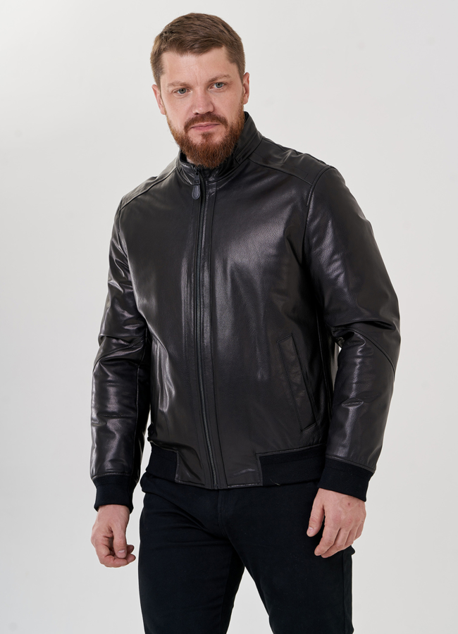 Куртка мужская черного цвета из натуральной кожи модель № 22305 универмаг малина