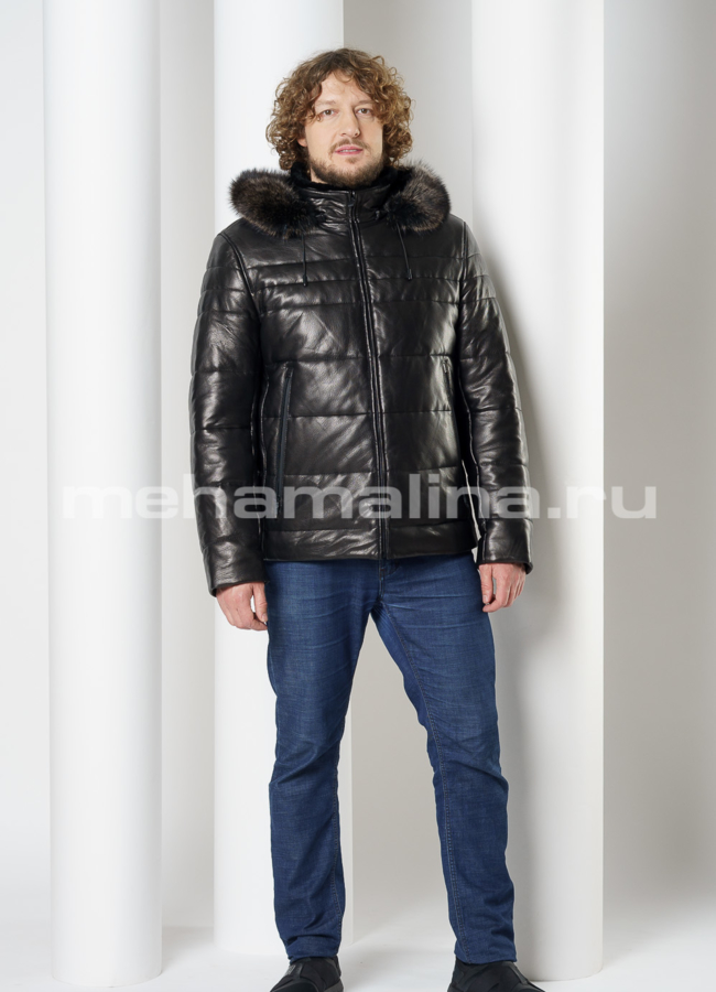 фото Мужской пуховик с капюшоном на молнии модель № KP-233