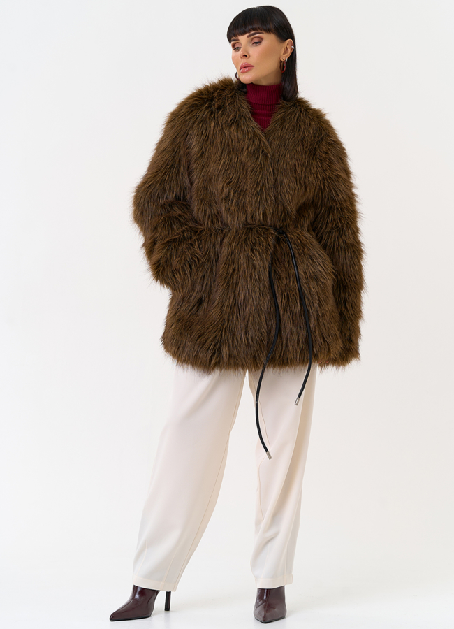 Женская шуба из эко меха с декоративным поясом модель № 31263 в кредит Женская шуба из эко меха с декоративным поясом модель № 31263 в кредит