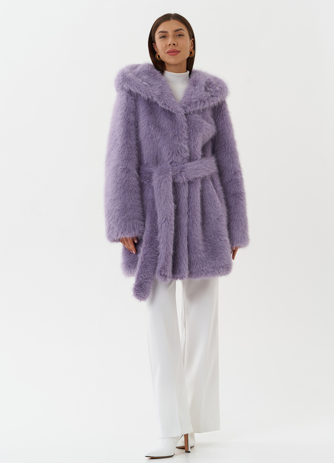 Полупальто из эко меха с капюшоном модель № 27805 универмаг малина