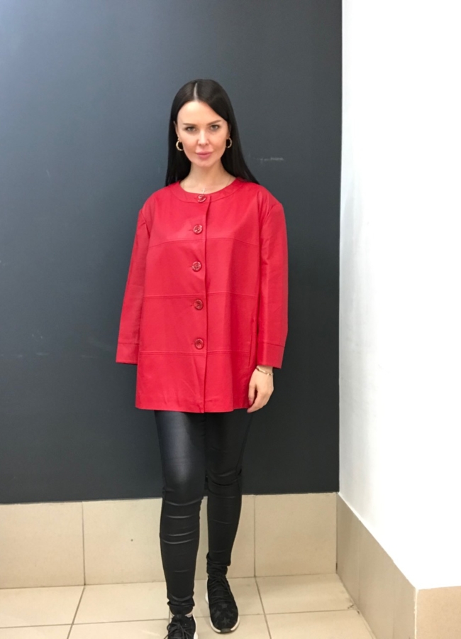 Куртка из эко кожи красного цвета модель № 1701 в рассрочку