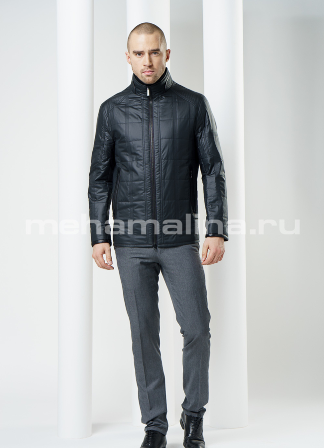 Мужская куртка с кожаной отделкой модель № KP-102 в рассрочку Мужская куртка с кожаной отделкой модель № KP-102 в рассрочку
