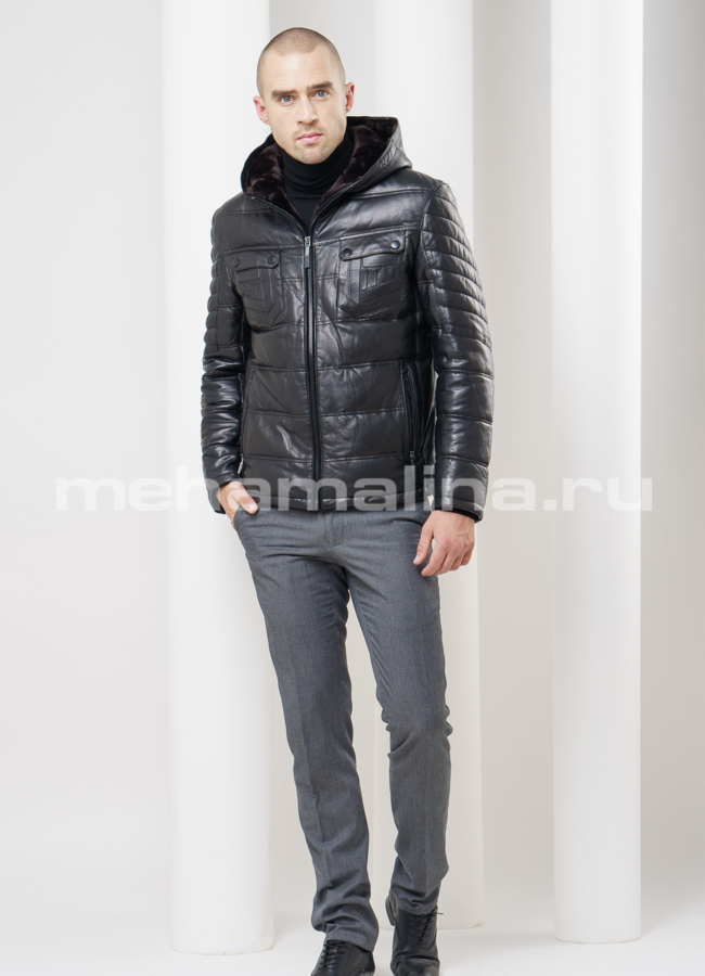 Кожаный пуховик модель № ПМ-54 универмаг малина
