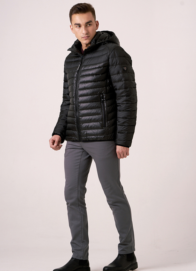 фото Куртка мужская в цвете хаки на молнии со съемным капюшоном модель № 1006