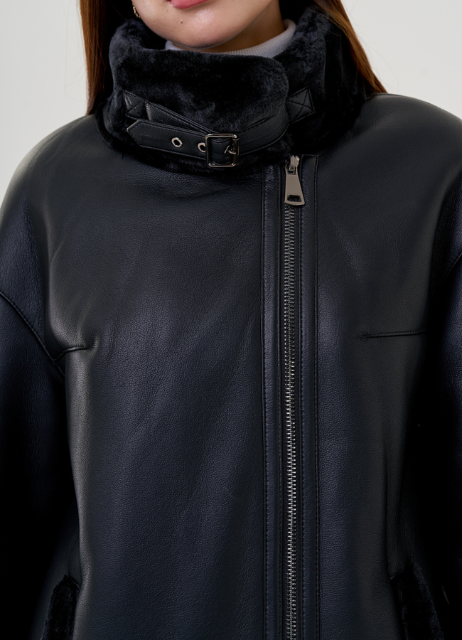 Дубленка из искусственного меха в черном цвете модель № 79309 в рассрочку