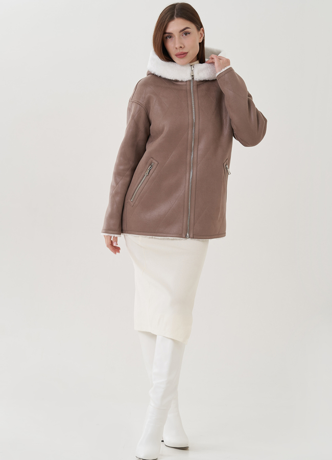 Двухсторонняя женская дубленка из эко замши  модель № 25407 в кредит