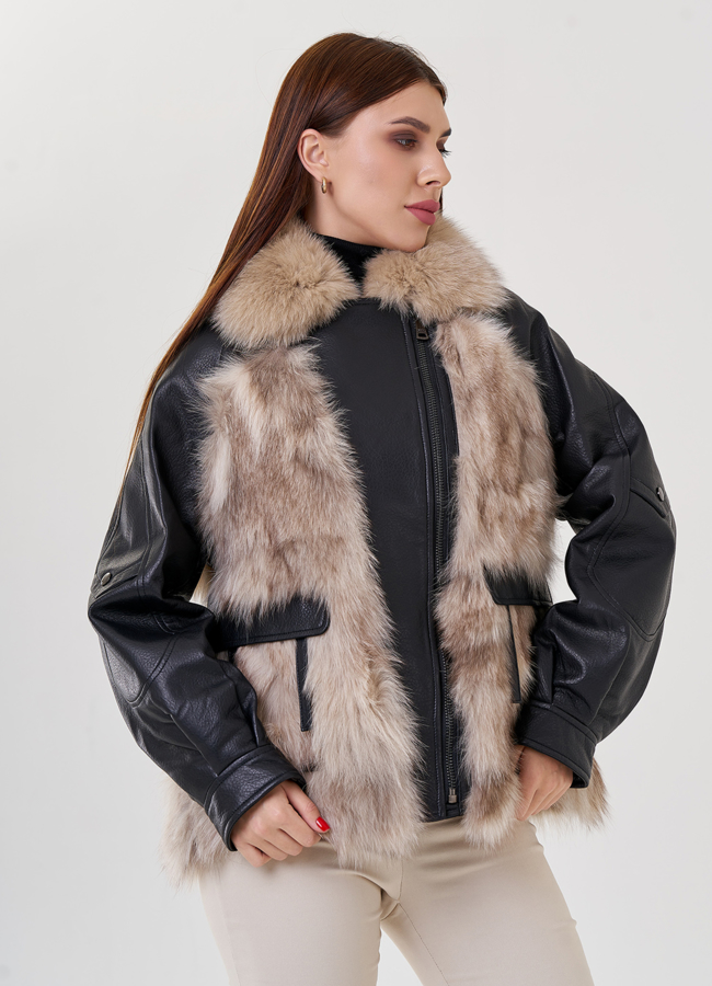 Куртка кожаная с мехом модель № 75319 универмаг малина