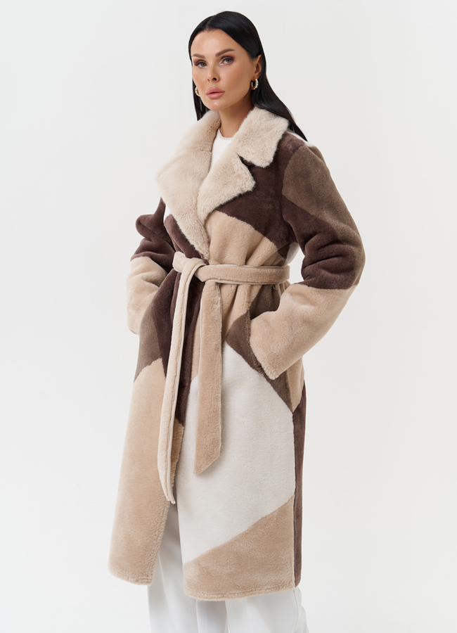 Двухсторонняя дубленка с английским воротником модель № 27775 в рассрочку