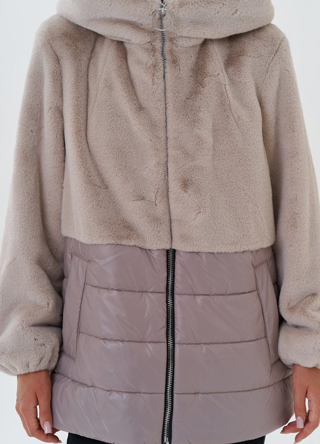 Комбинированный пуховик с капюшоном модель № 27653 универмаг малина