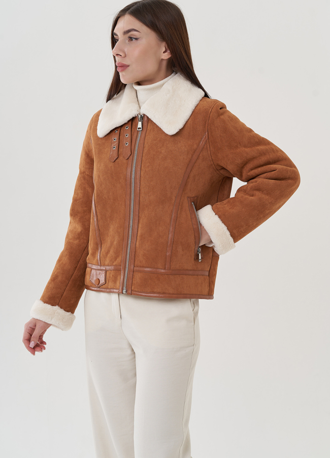 Женская дубленка из эко замши  модель № 25355 универмаг малина