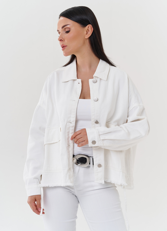 Укороченная светлая джинсовая куртка модель № 27526 в рассрочку