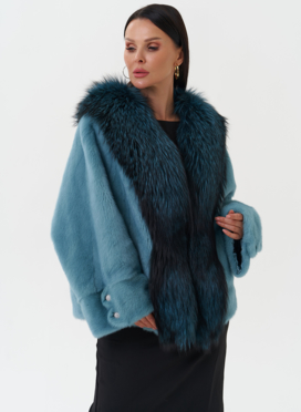 Короткая шуба из норки с мехом из чернобурки 