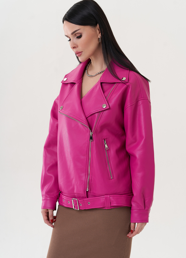 фото Куртка розового цвета из эко кожи модель № 26788
