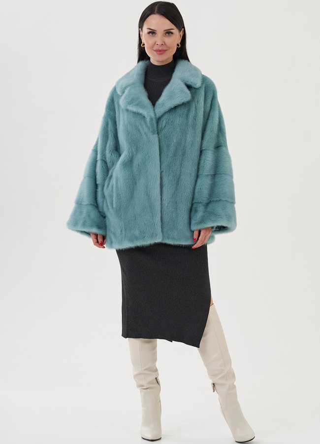 фото Шуба из норки в цвете мята модель № 24700