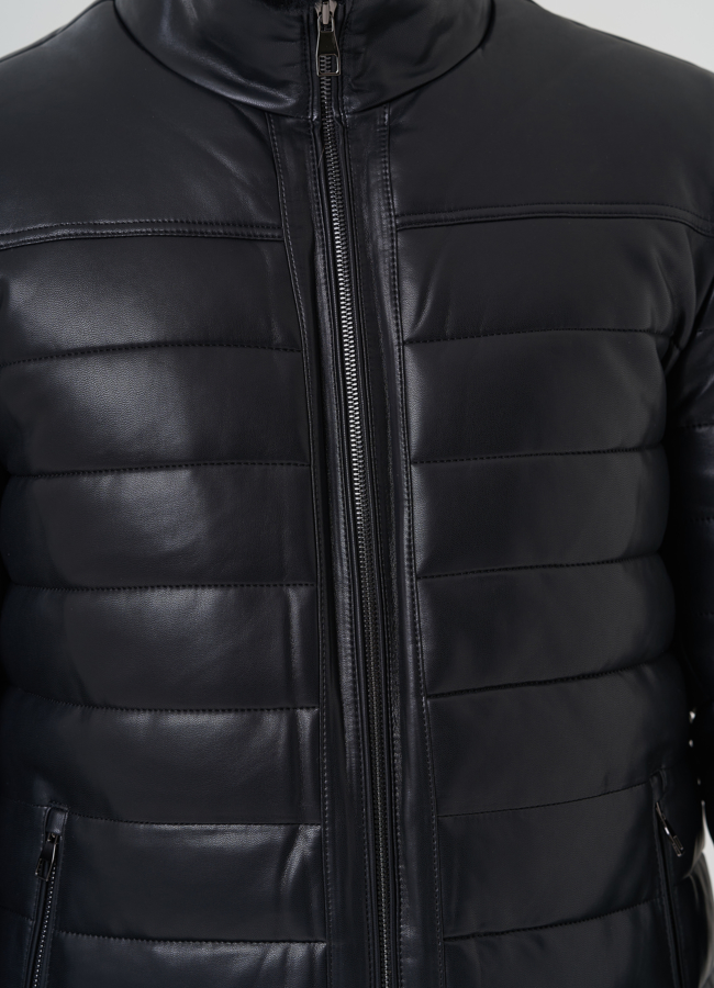 Пуховик мужской из эко кожи  модель № 81849 универмаг малина