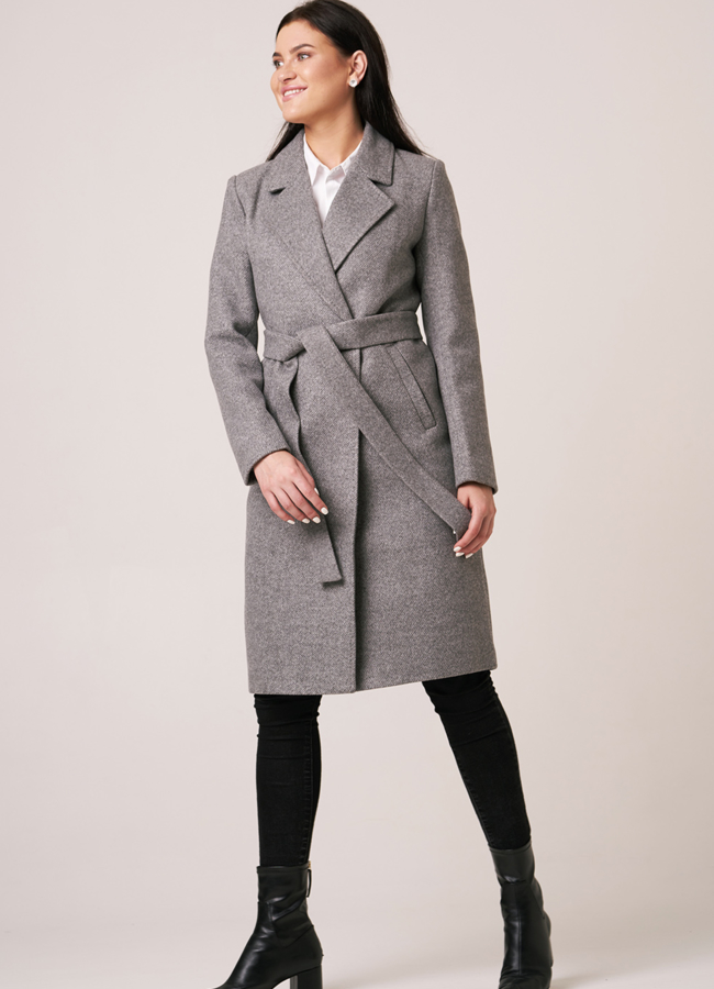 Женское пальто на поясе с английским воротником модель № 5512 универмаг малина