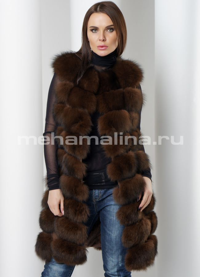 Удлиненный жилет модель № M-142 меха малина