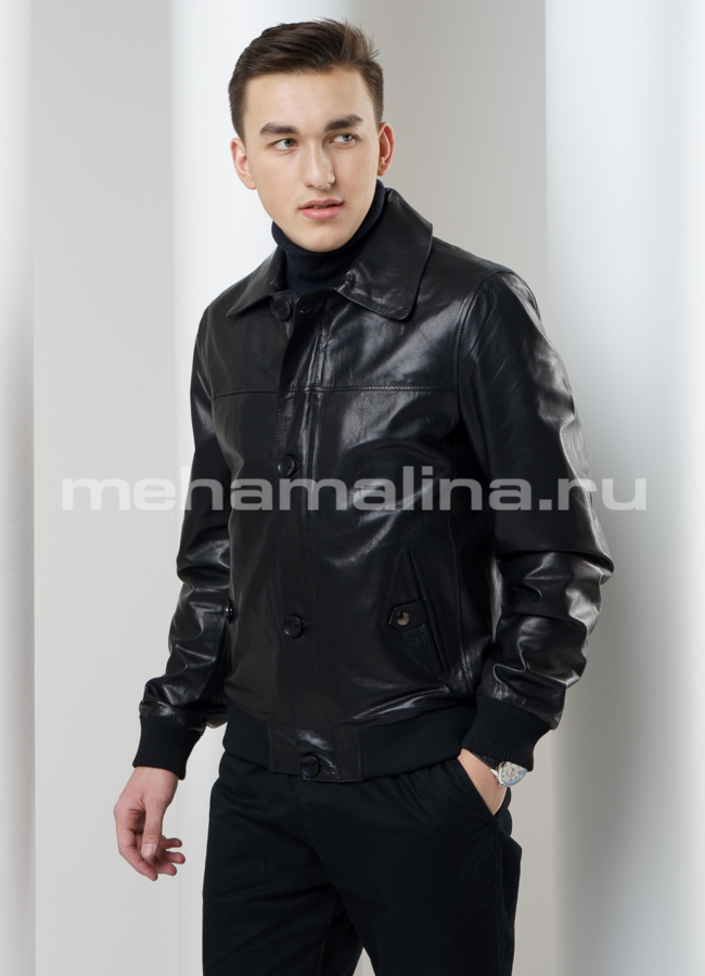 Кожаная куртка модель № PK-176 меха малина