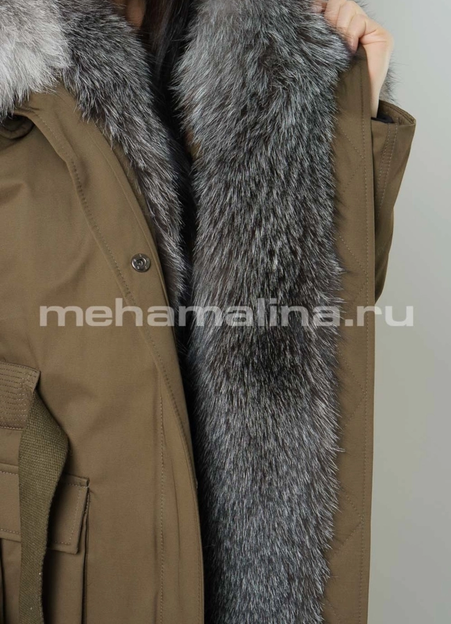 Меховая парка в цвете хаки, отделка фрост модель № 610 универмаг малина