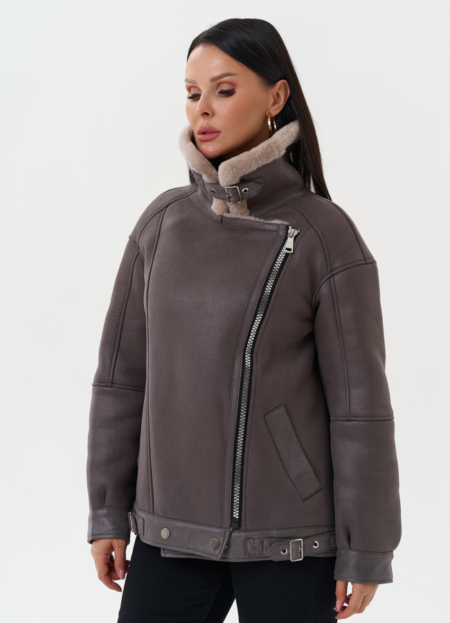 Женская дубленка из эко кожи модель № 27767 универмаг малина